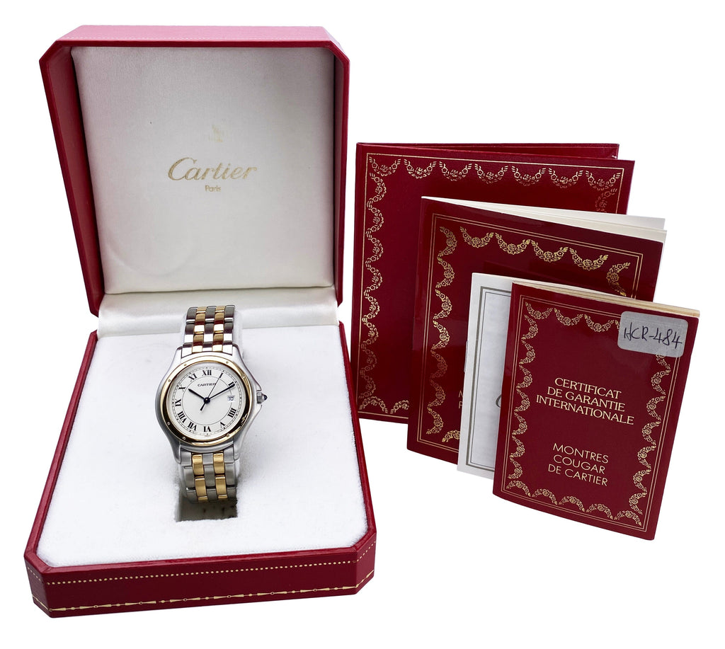 Cartier Panthere Cougar 187904 Two Tone Mens Watch Box Papers