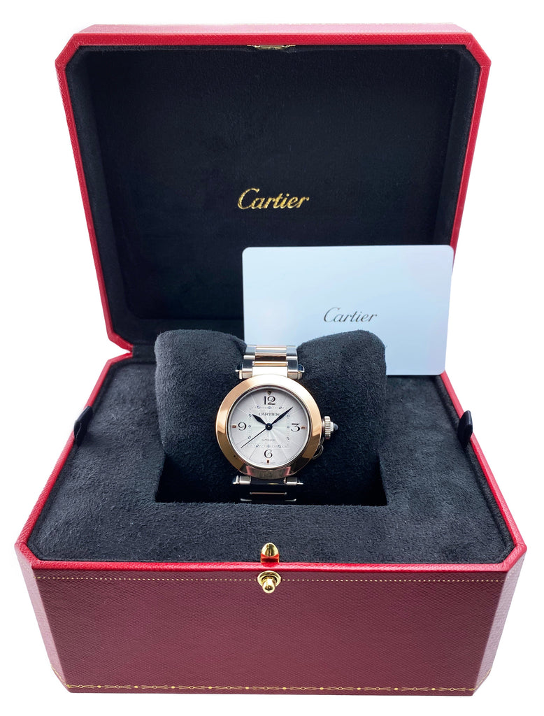 Cartier Pasha W2PA0008 18K Rose Gold Steel Watch Mens Box Papers