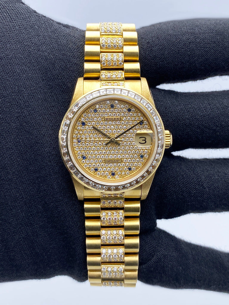 Rolex Datejust 68058 Pave Diamond Dial Ladies Watch Box Papers