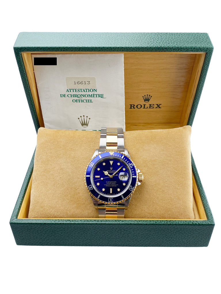 Rolex Submariner Date 16613 Blue Dial Mens Watch Box Papers