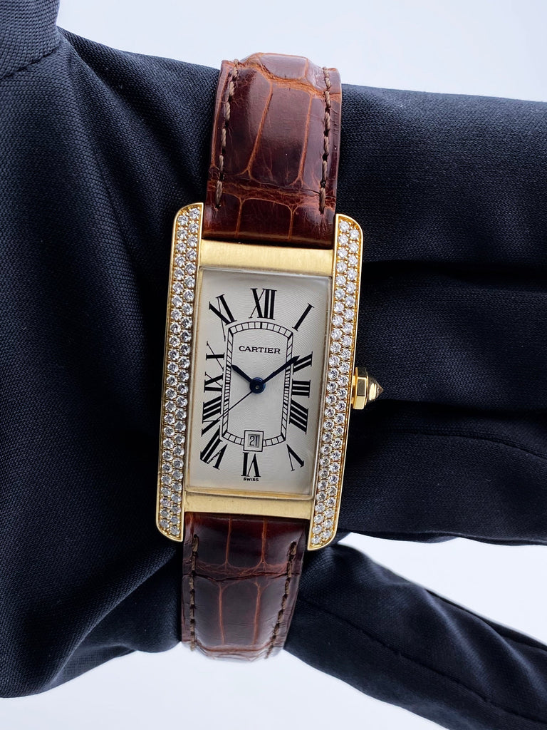 Cartier Tank Americaine 2483 18K Yellow Gold Diamond Bezel