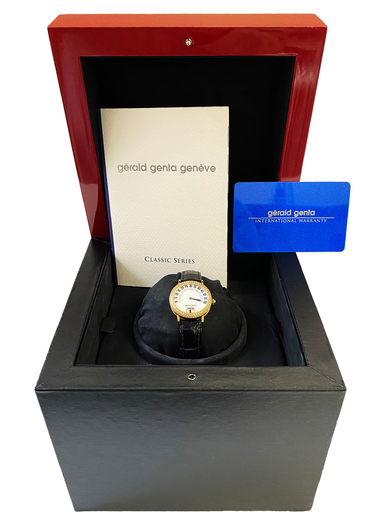 G rald Genta Retro G.3624 Diamonds Dial Gold Ladies Watch Box Papers