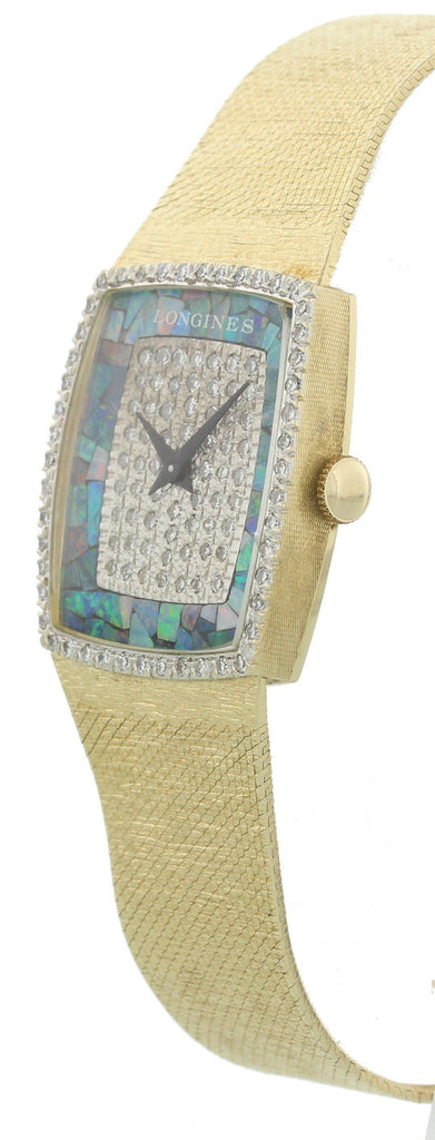 Ladies Longines 14k Gold Watch Opal Diamond Dial