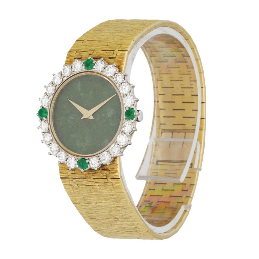 Piaget 18K Yellow Gold Diamond Emerald Set Jade Dial Ladies Watch