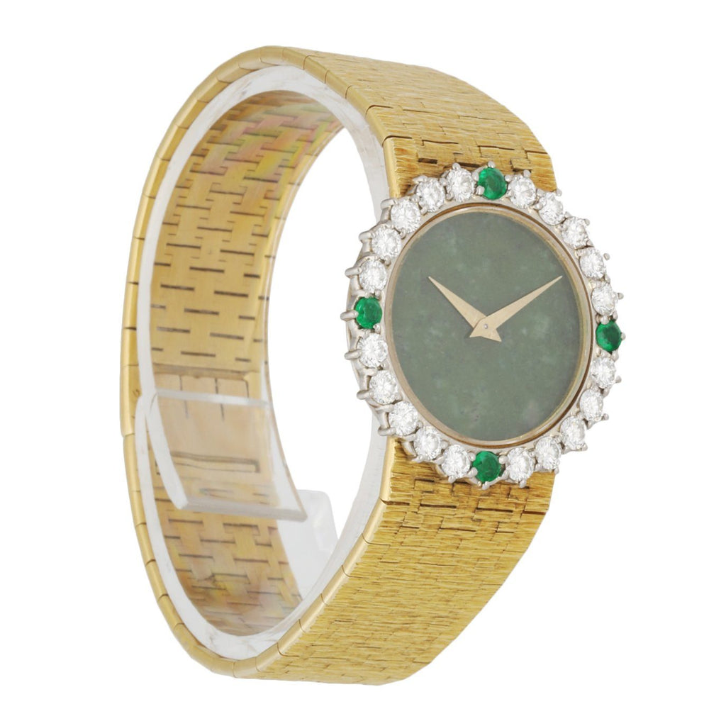 Piaget 18K Yellow Gold Diamond Emerald Set Jade Dial Ladies Watch