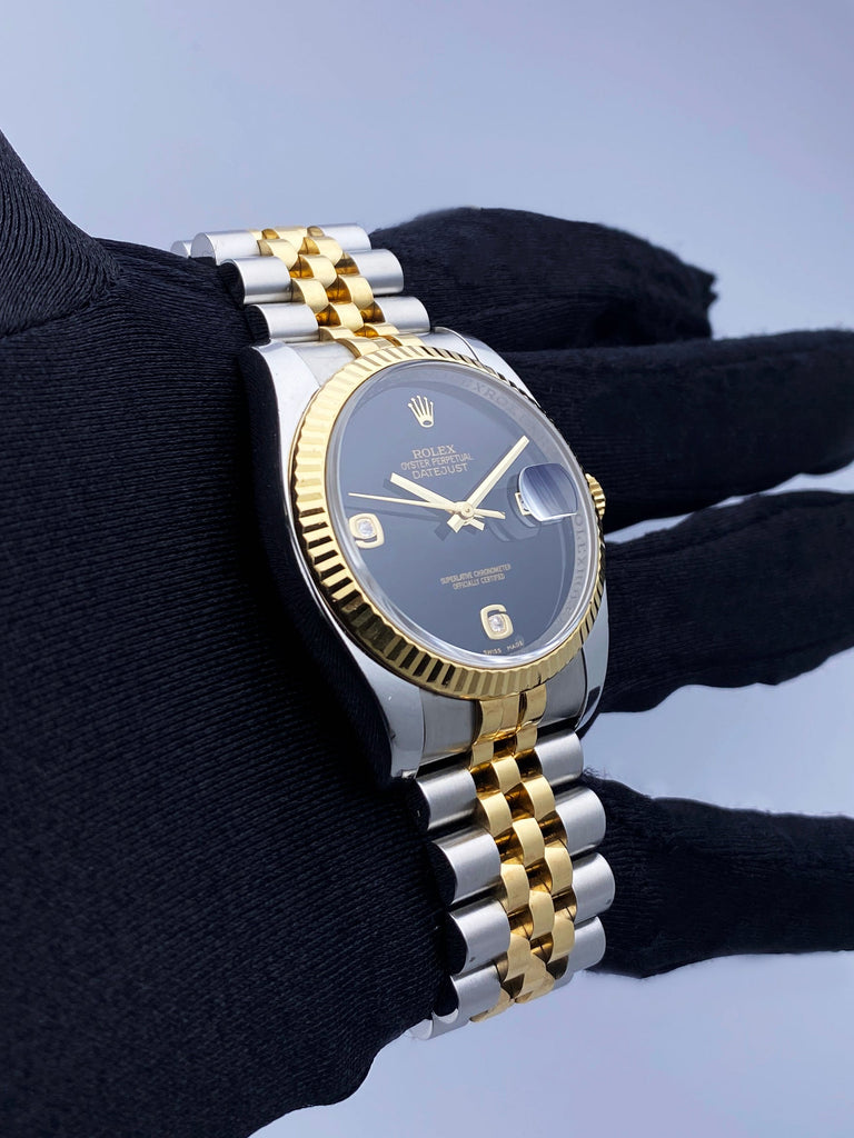 Rolex datejust black onyx dial 16233 hot sale