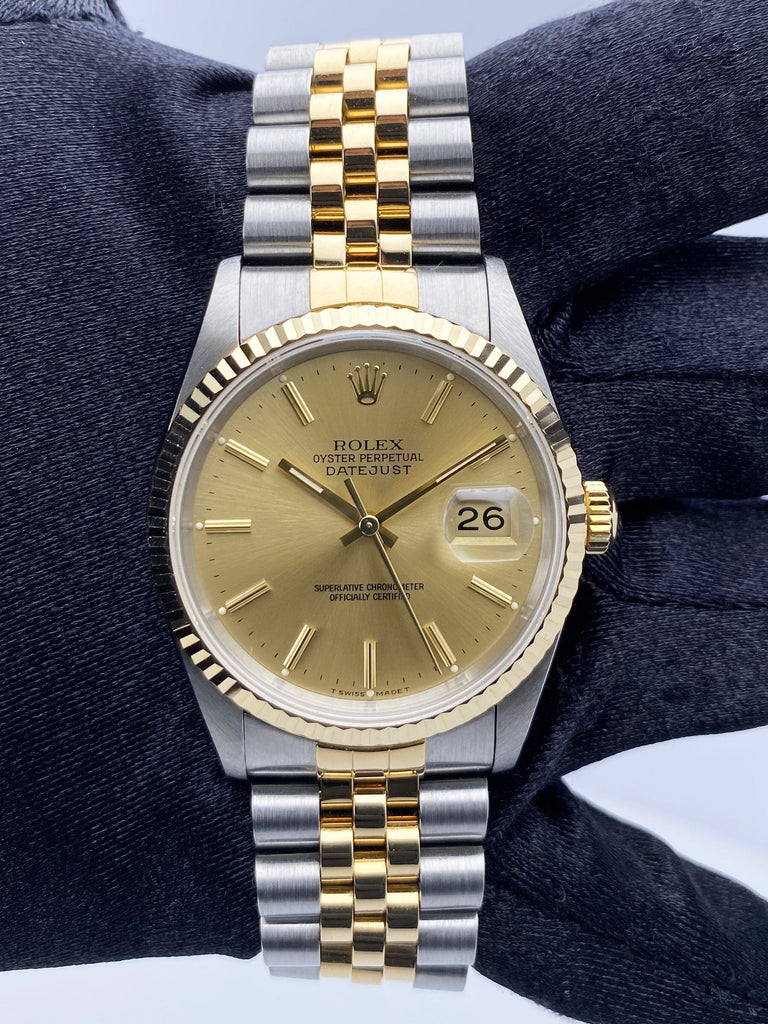 Rolex Datejust 16233 Champagne Dial Tone Mens Watch