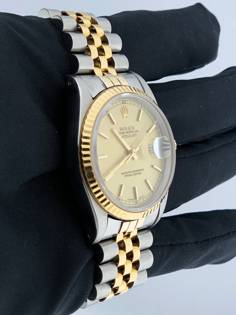 Rolex Datejust 16233 Champagne Dial Mens Watch Box Papers