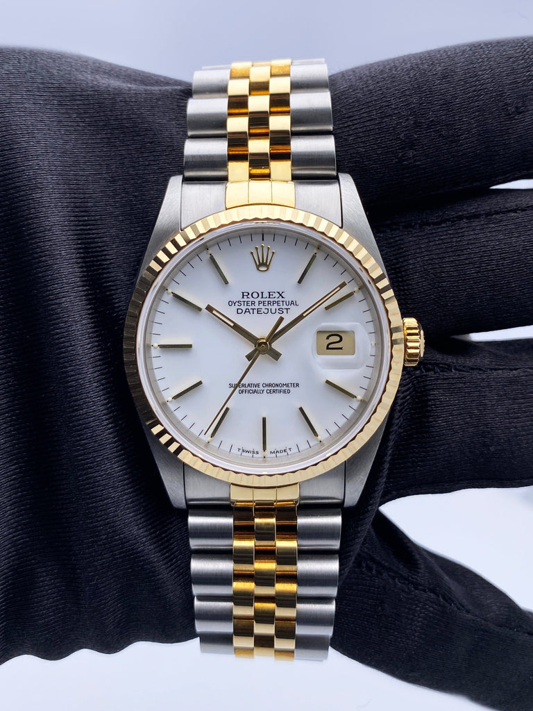 Rolex Datejust 16233 White Porcelain dial Mens Watch Box Papers