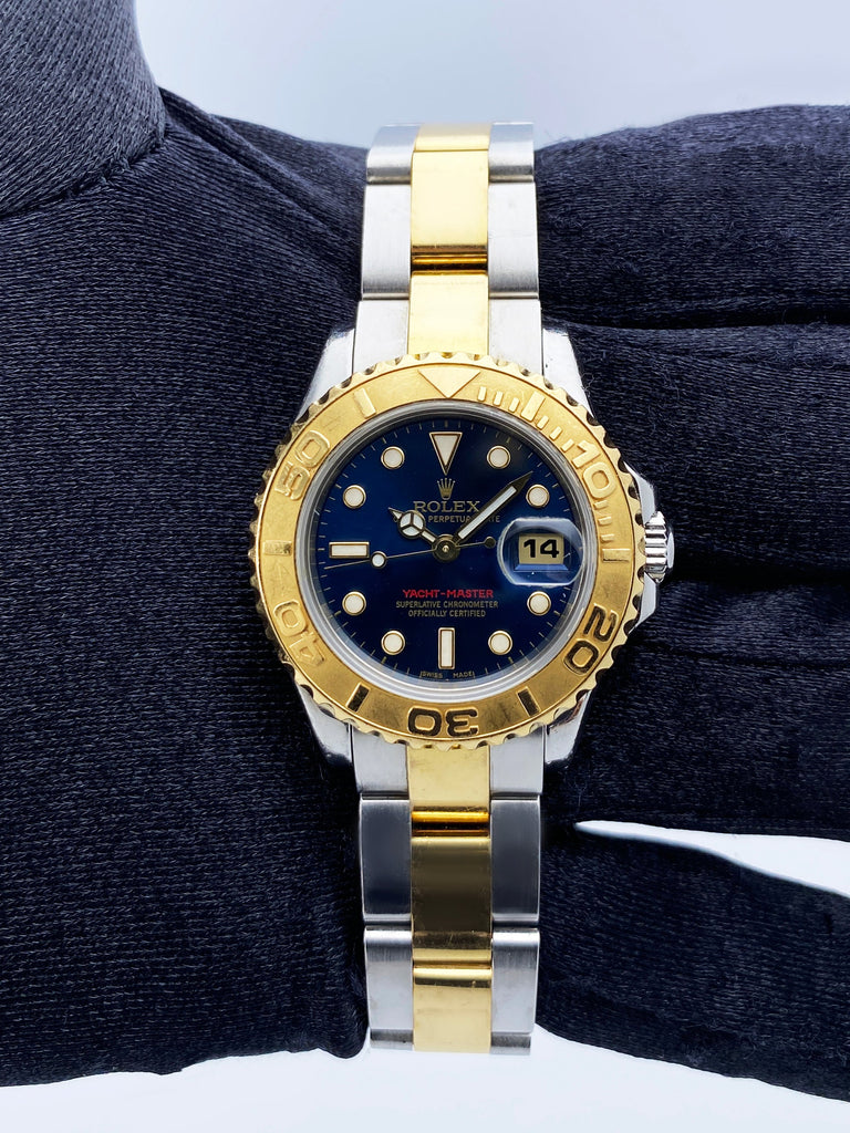 Rolex Yachtmaster Steel Yellow Gold Blue Dial Ladies Watch 169623 29 mm