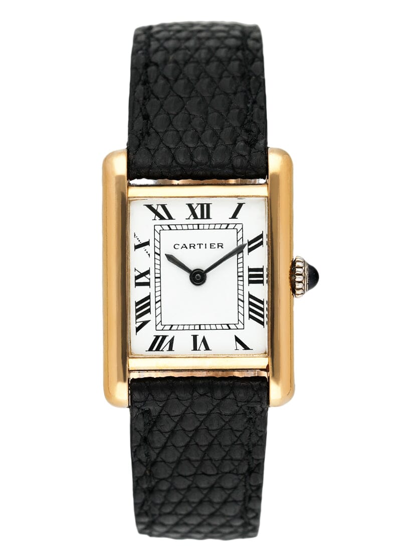 Leather cartier outlet tank watch womens