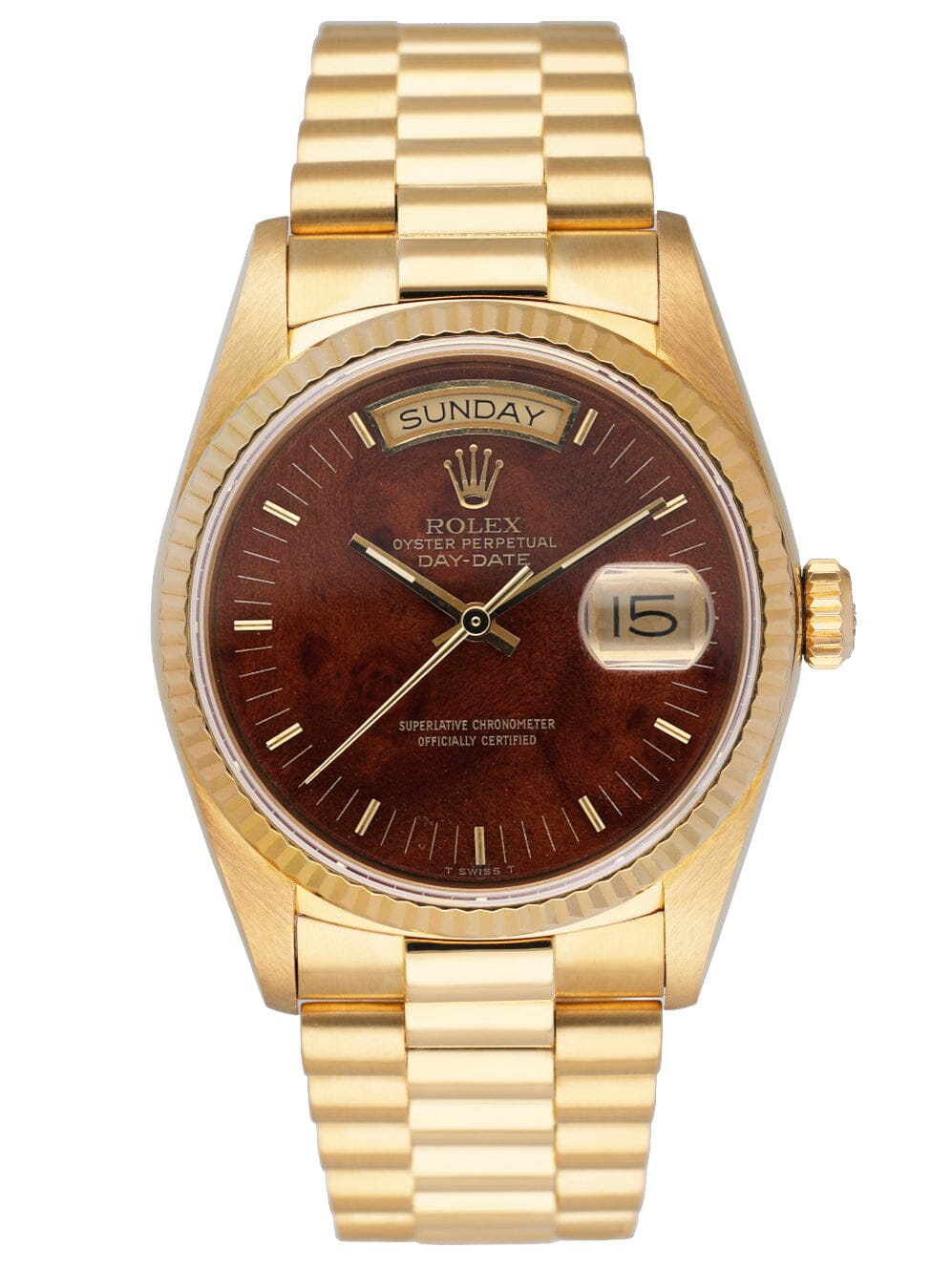 Rolex Day Date 18038 Wood Dial Dial 18K Yellow Gold Mens Watch