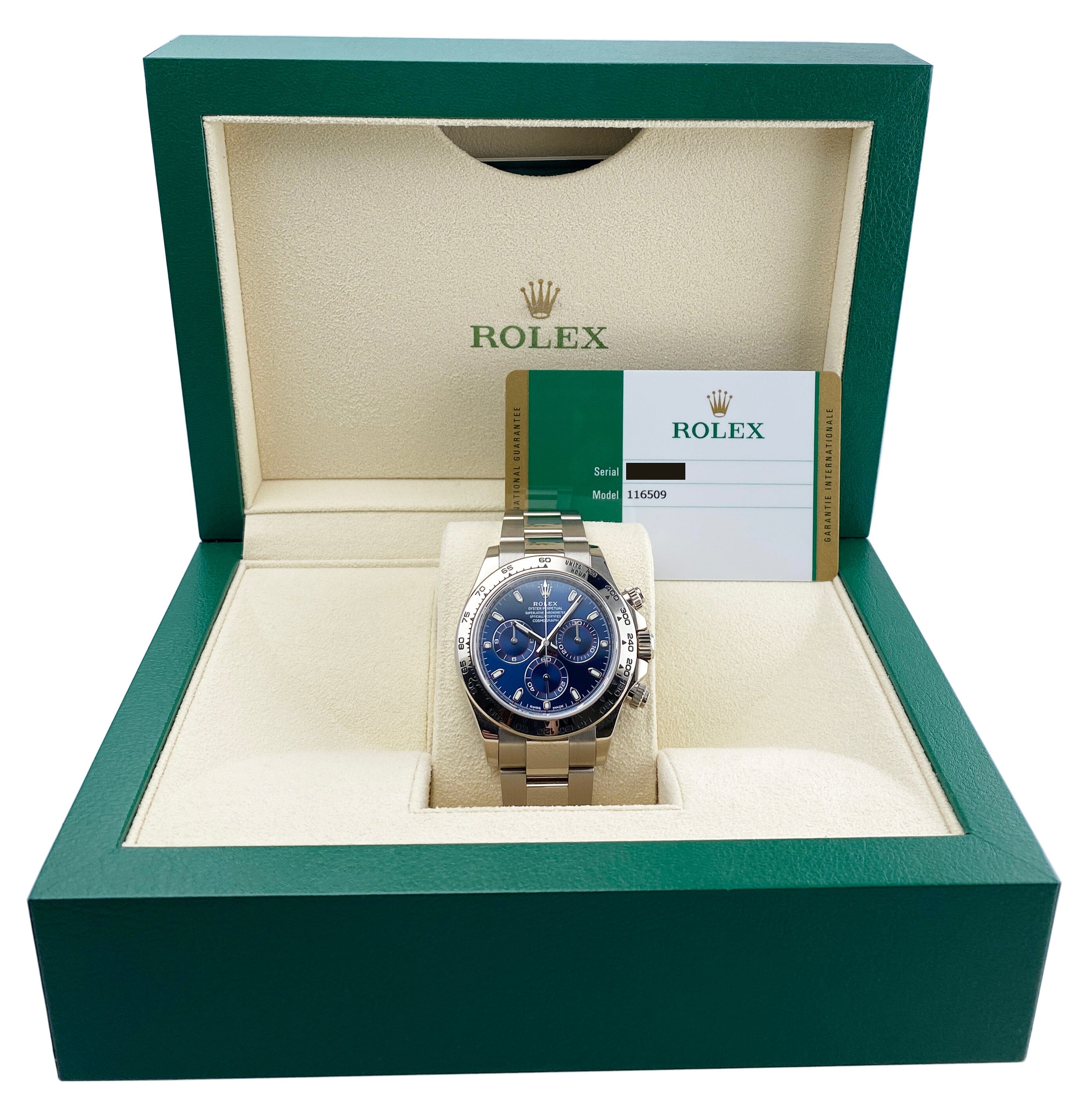 Rolex Daytona 116509 Blue Dial 18K White Gold Mens Watch Box Papers