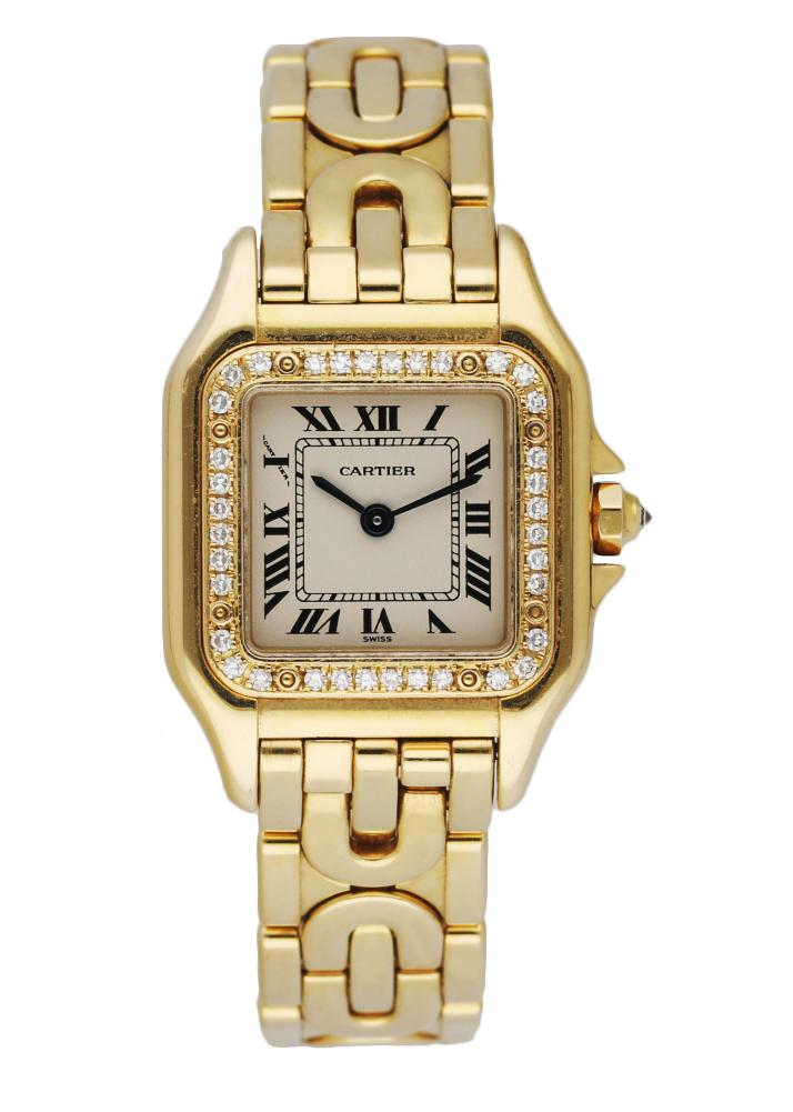 Cartier Panthere 1280 18K Yellow Gold Diamond Bezel Art Deco Ladies Watch