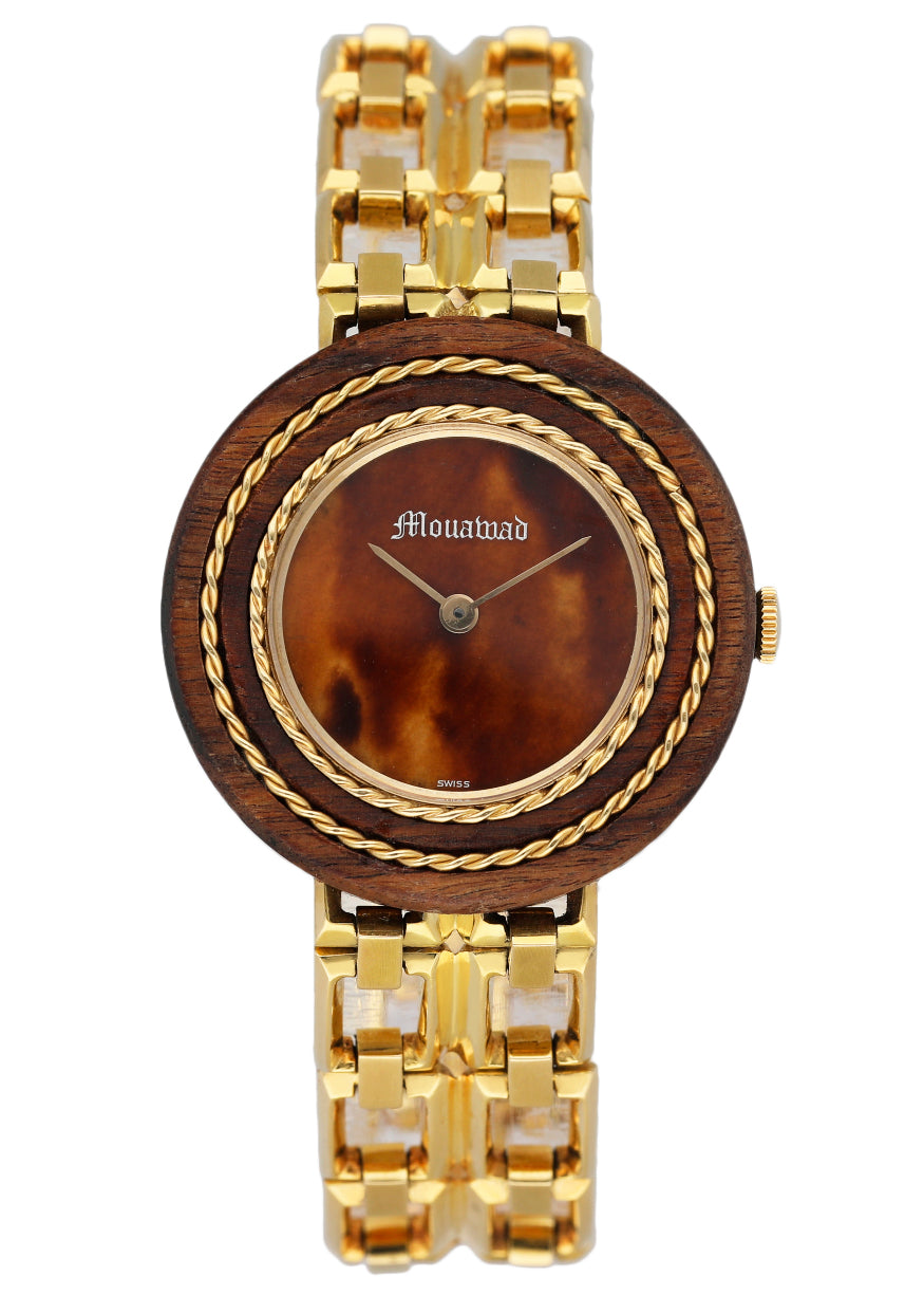 G rald Genta Mouawad Wood Bezel 18K Yellow Gold Watch