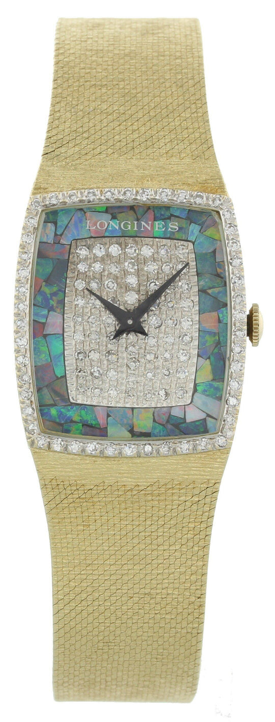 Ladies Longines 14k Gold Watch Opal Diamond Dial