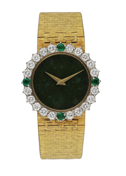 Piaget 18K Yellow Gold Diamond Emerald Set Jade Dial Ladies