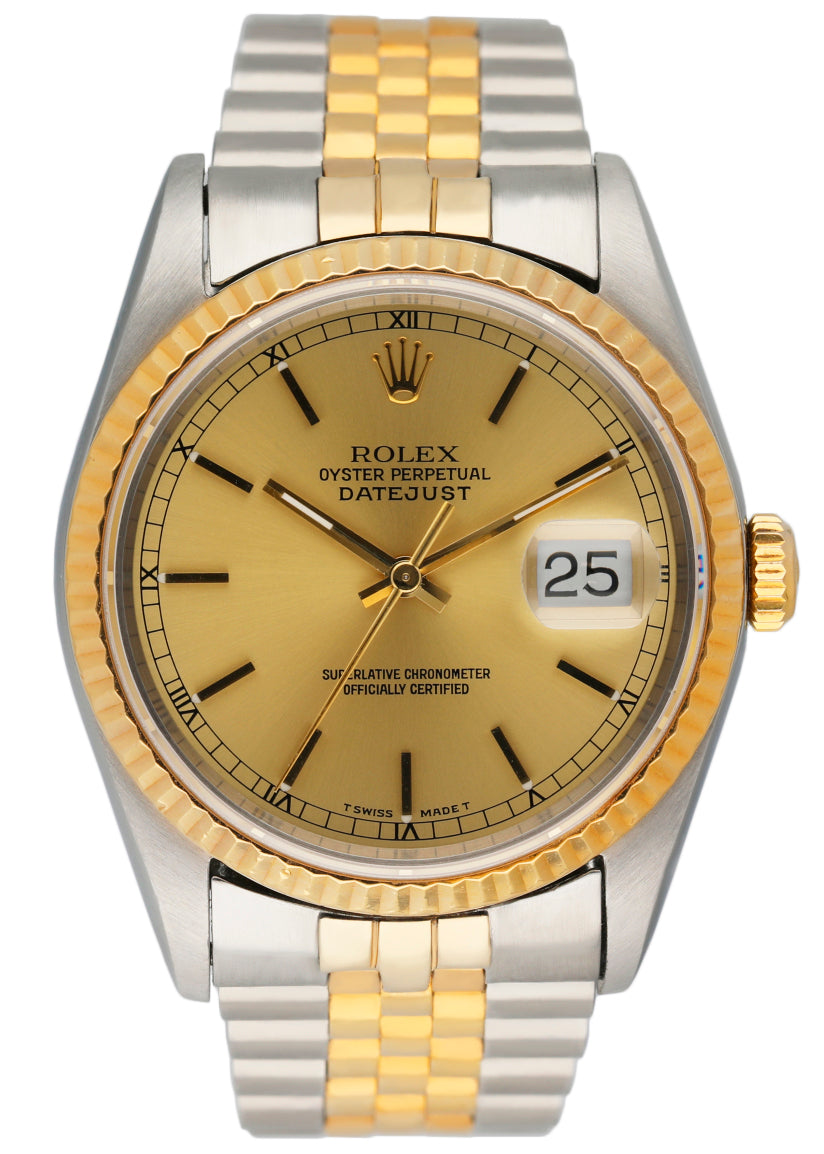 Rolex Datejust 16233 Champagne Dial Mens Watch Box Papers