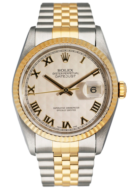 Buy Genuine Used Rolex Datejust 36 16203 Watch - Ivory Pyramid Dial | SKU  4885