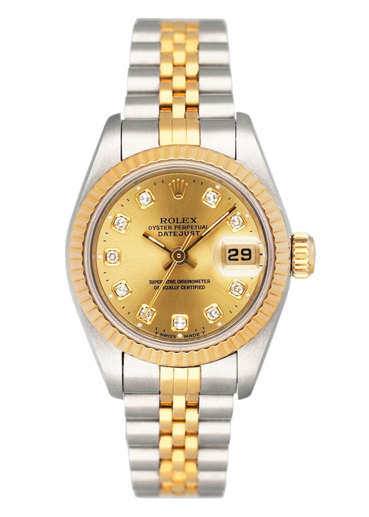 Rolex Datejust 26mm Steel Yellow Gold Diamond Ladies Watch 69173 Box Papers