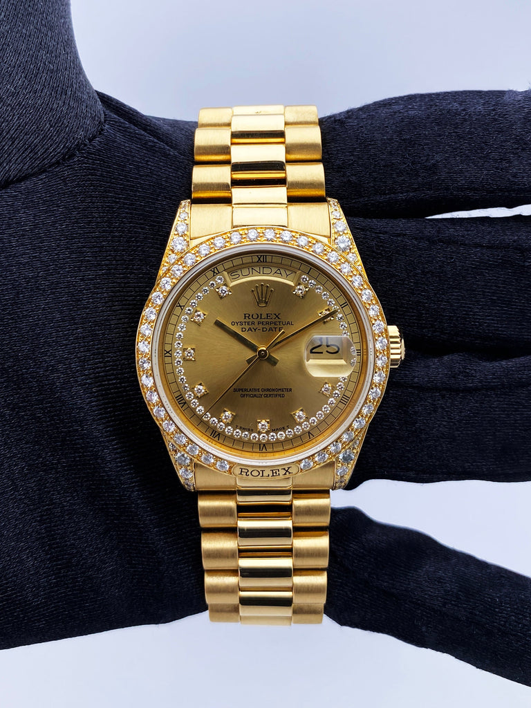 Rolex Day Date 18138 Diamond Dial 18K Yellow Gold Mens Watch