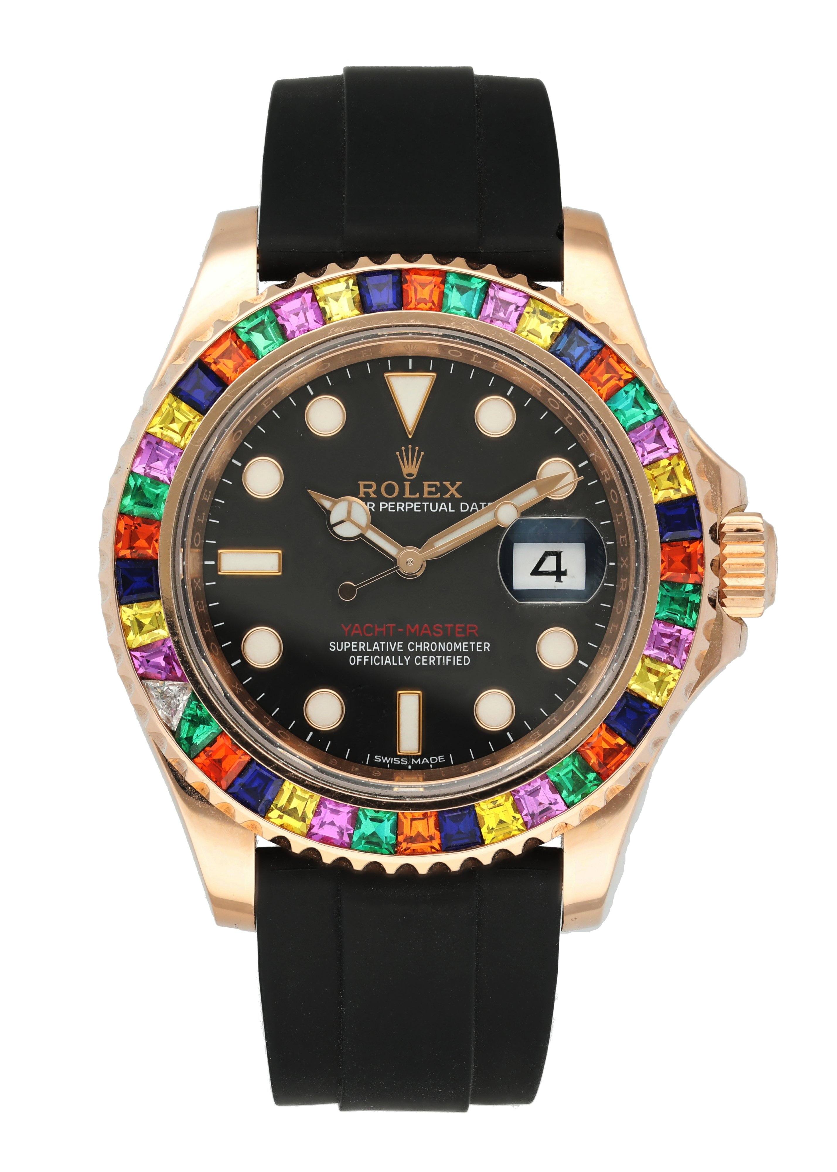 Rolex Yacht Master 116695SATS Rose Gold Rainbow Bezel Watch