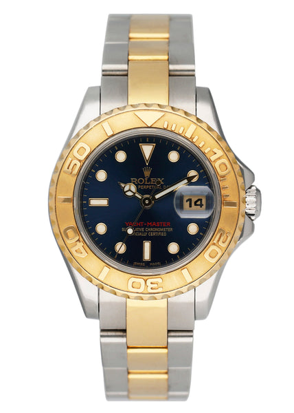 Ladies 29mm 18k Yellow Gold Rolex Yacht-Master Blue Dial Watch